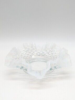 Fenton French Opalescent Hobnail Clear White Ruffle Crimp Rim Glass Candy Dish